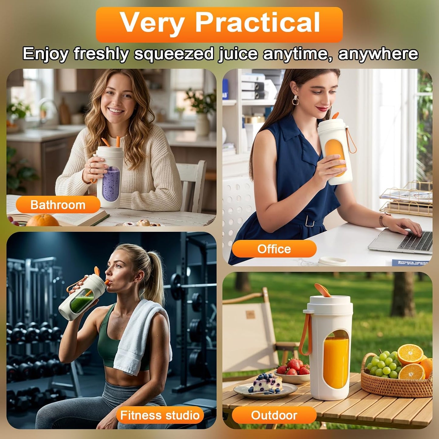 Mixeur Portable 450Ml Pour Smoothies, Mini Mixeur Puissant Avec 12 Lames En Acier Inoxydable, Couvercle Anti-Fuite Et Rechargeable Par Type-C, Léger, Sans BPA - Orange