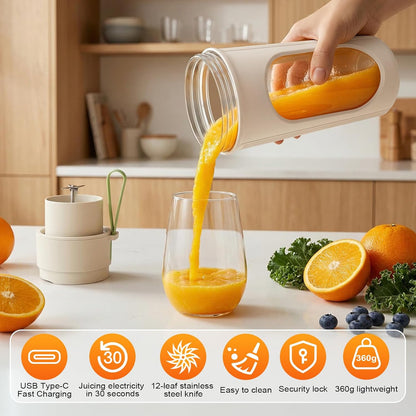 Mixeur Portable 450Ml Pour Smoothies, Mini Mixeur Puissant Avec 12 Lames En Acier Inoxydable, Couvercle Anti-Fuite Et Rechargeable Par Type-C, Léger, Sans BPA - Orange