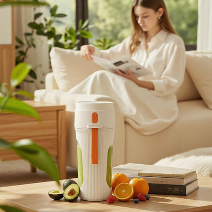 Mixeur Portable 450Ml Pour Smoothies, Mini Mixeur Puissant Avec 12 Lames En Acier Inoxydable, Couvercle Anti-Fuite Et Rechargeable Par Type-C, Léger, Sans BPA - Orange