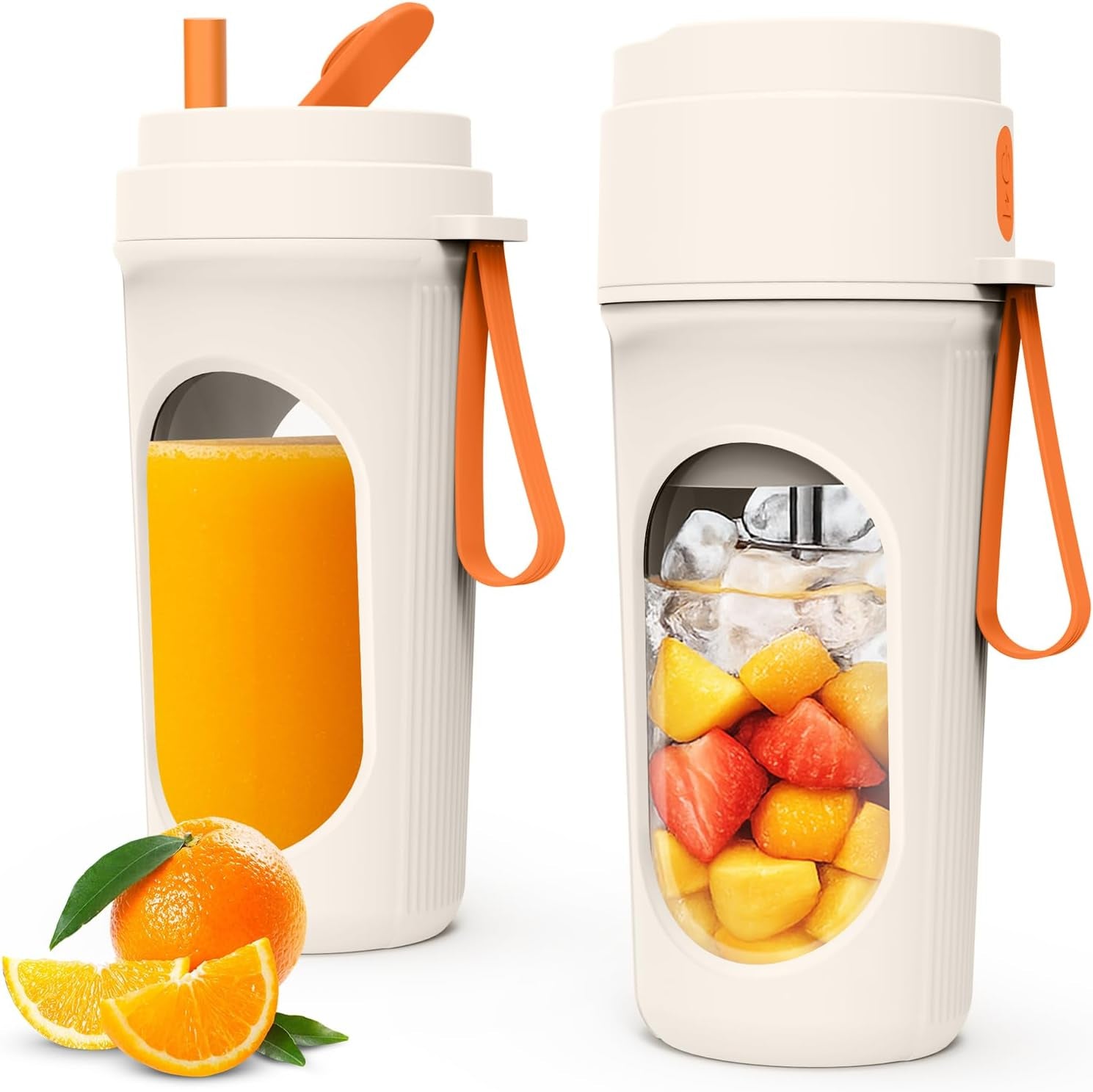 Mixeur Portable 450Ml Pour Smoothies, Mini Mixeur Puissant Avec 12 Lames En Acier Inoxydable, Couvercle Anti-Fuite Et Rechargeable Par Type-C, Léger, Sans BPA - Orange