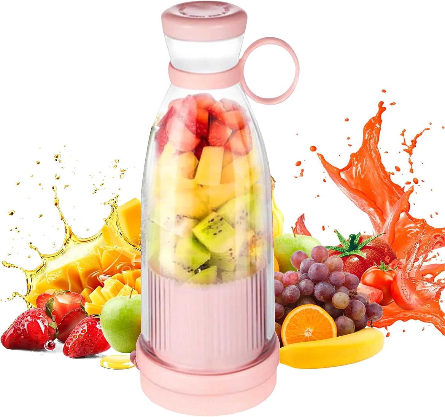 Mixeur Portable,Blender Portable,Blender À Fruits Sans Fil,Mini Juicer Électrique De 420Ml, Mini Mixeur À Smoothie,Nettoyage Automatique,Mixeur Pour Smoothies,Jus Et Shakes (Rose)
