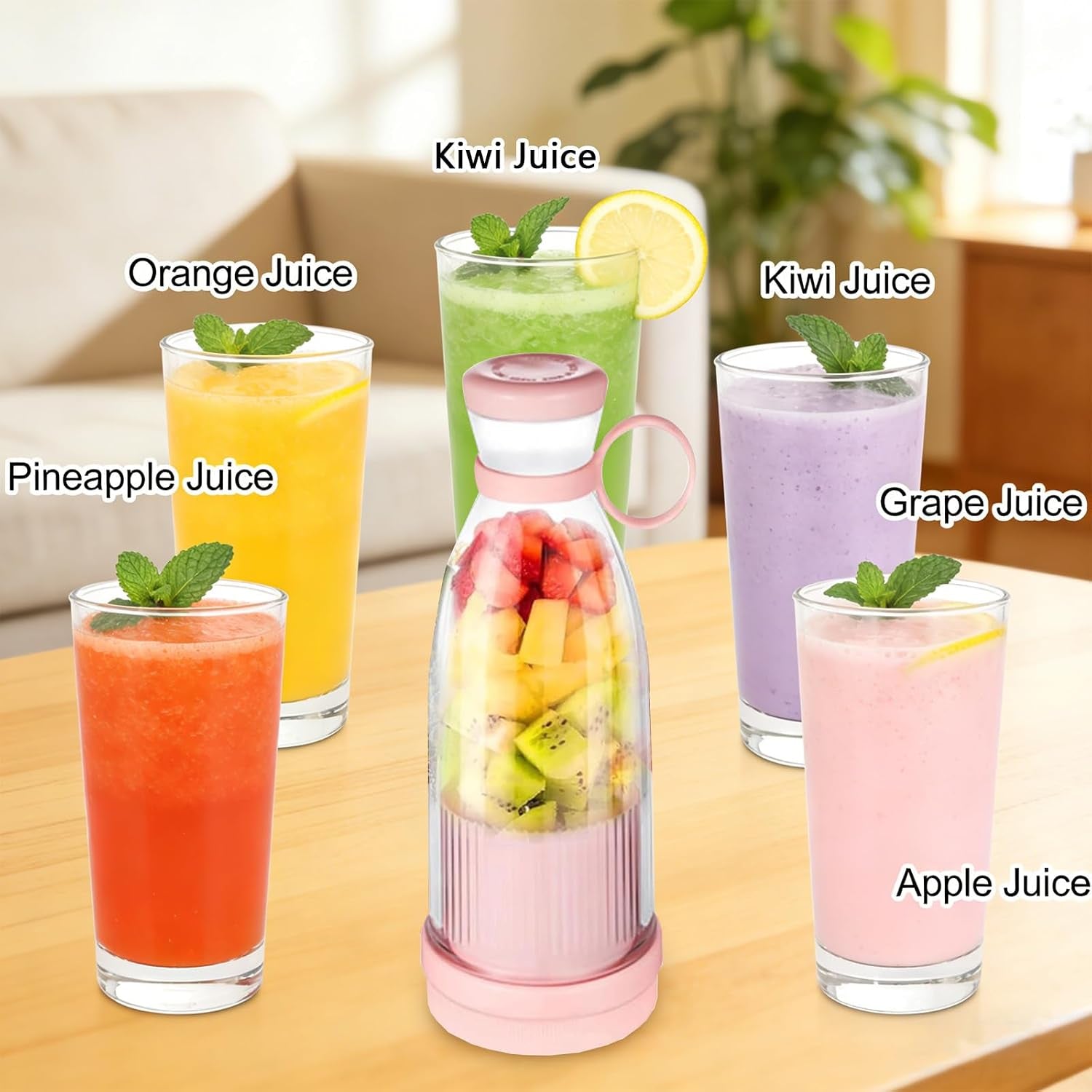 Mixeur Portable,Blender Portable,Blender À Fruits Sans Fil,Mini Juicer Électrique De 420Ml, Mini Mixeur À Smoothie,Nettoyage Automatique,Mixeur Pour Smoothies,Jus Et Shakes (Rose)